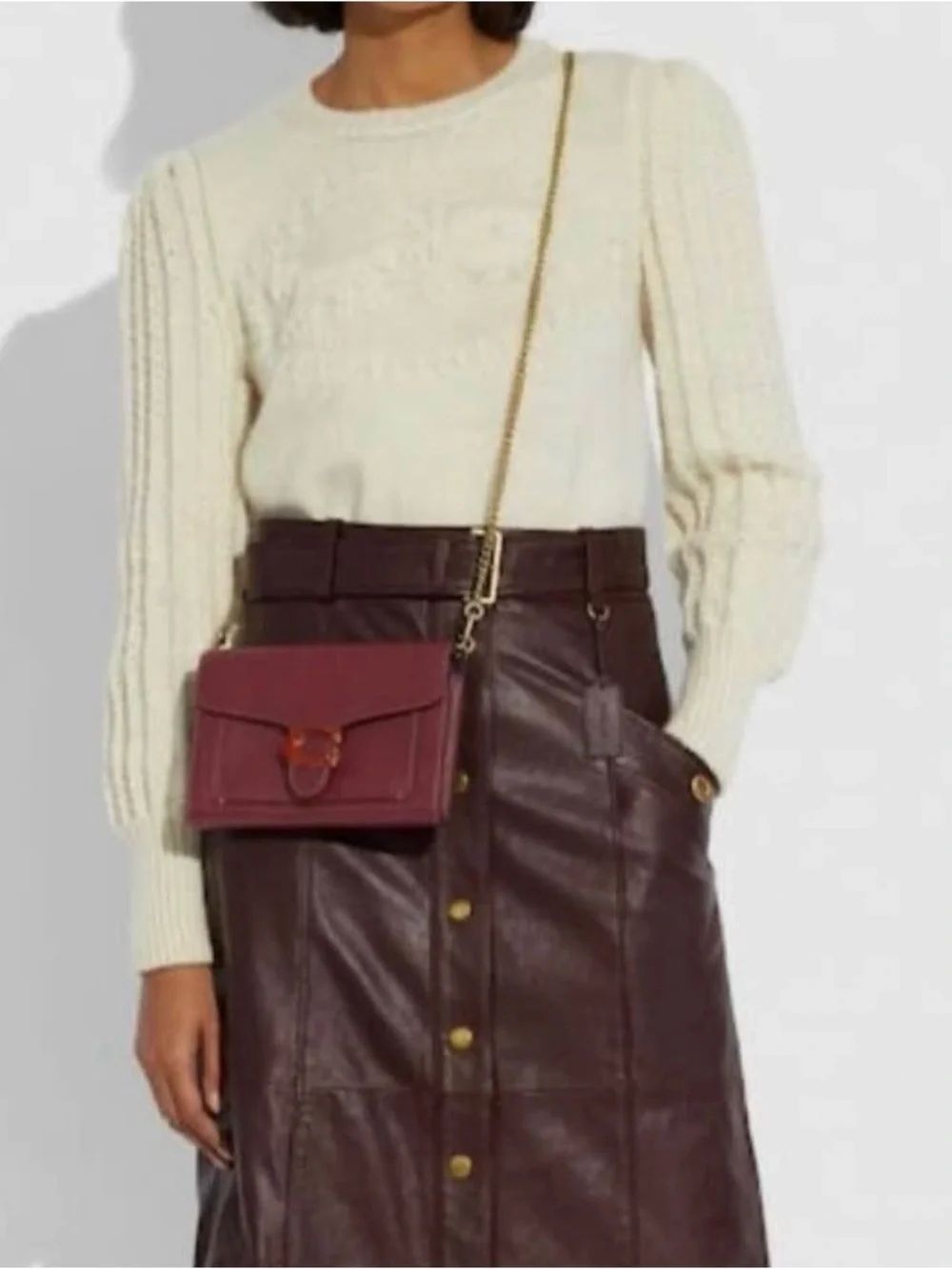 Coach Burgundy Pebbled Leather Crossbody with Gold Chain